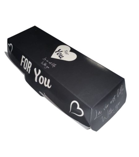 240 boîtes à hot-dogs 250 g/m² 23 x 8,8 x 6,2 cm, carton ingraissable noir et blanc “ pour vous ”