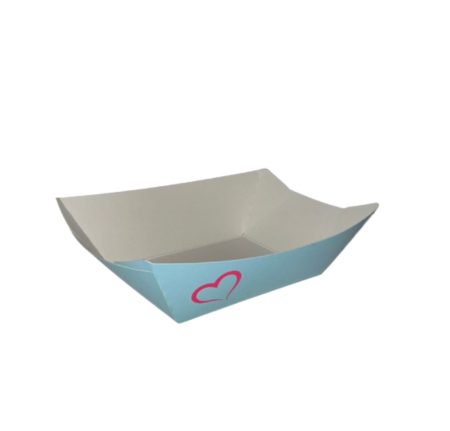 620 barquettes moyennes 950 g – carton ingraissable 255 g/m² – 10,6 x 7,3 x 5,2 cm – bleu et rose “ Pour vous ”