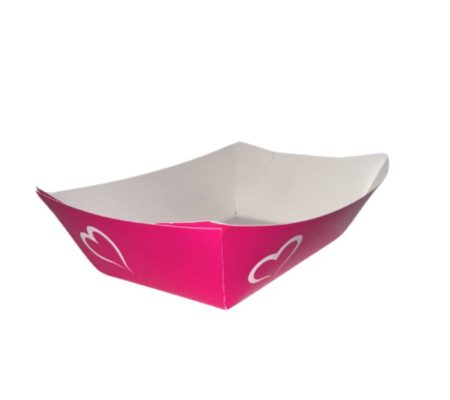620 barquettes moyennes 950 g – carton ingraissable 255 g/m² – 10,6 x 7,3 x 5,2 cm – rose et blanc “ Pour vous ”